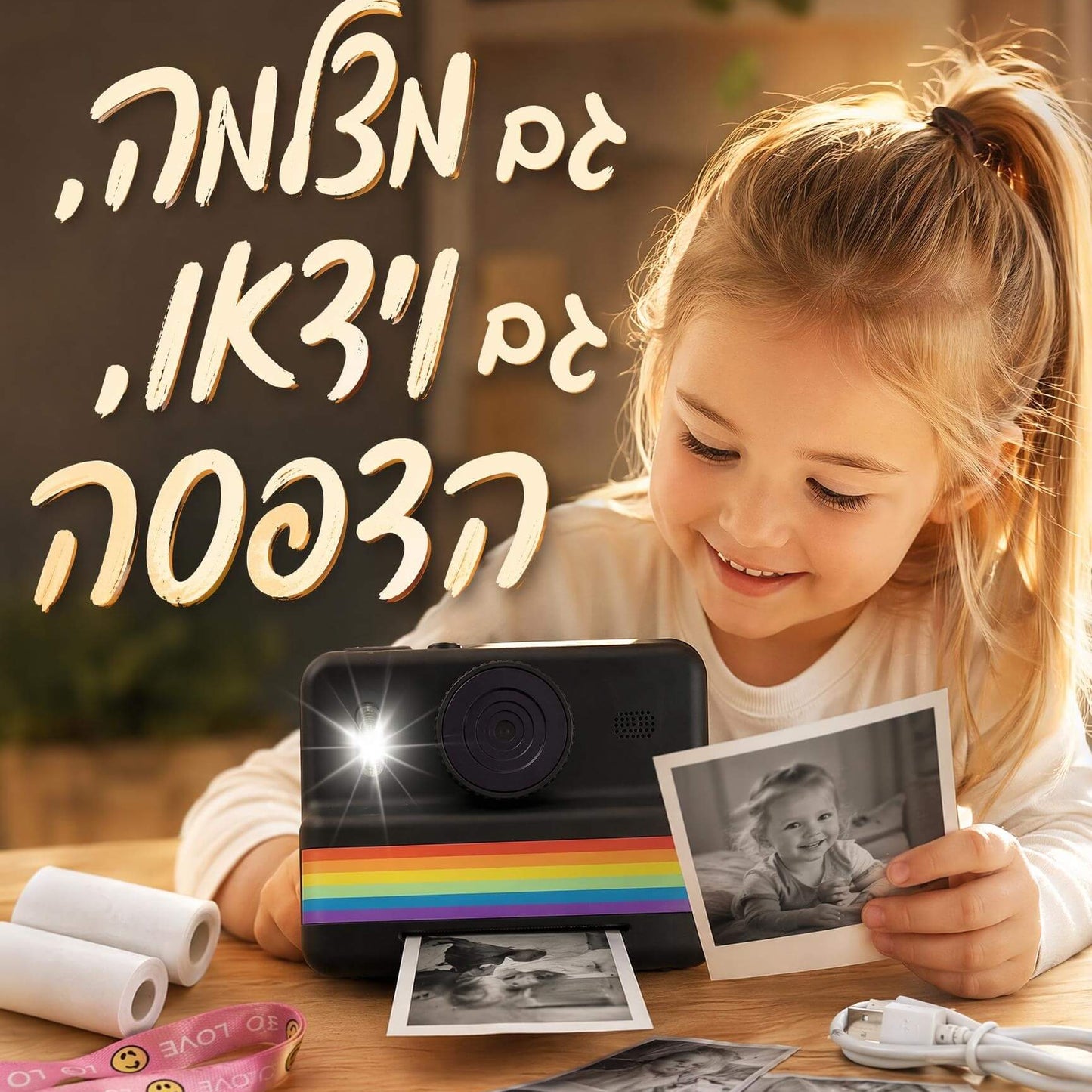מצלמה מדפיסה לילדים ונוער - הדפסה מיידית, 4 צבעים
