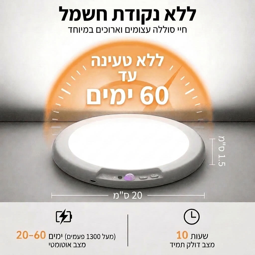מנורת לד אלחוטית עם חיישן תנועה - נטענת ומגנטית ללא קידוח
