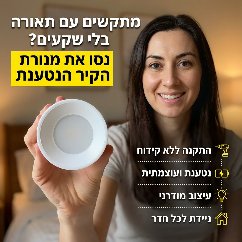 מנורת קיר נטענת - מותקן תוך פחות מ-60 שניות ללא כלים